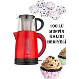 Schafer Hediyeli Kırmızı Optimal Plus Elektrikli Çay Makinesi 100lü Muffin Kalıbı Anneler Günü Özel
