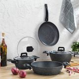 Schafer New Stark 7 Parça Derin Tencere Seti Antrasit Granit Kaplama 26 cm Ebatlar