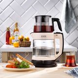 Schafer Optimal Elektrikli Cam Çay Makinesi 1 Litre Demlik ve 1,8 Litre Su Isıtıcı Kapasitesi - Krem