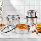 Schafer Steel Pro Çelik Tencere Seti 8 Parça-Inox - 16 - 20 - 24 - 24 cm