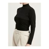 Schaless Uzun Kollu Balıkçı Yaka Pamuk Yarım Body - Siyah - XL