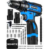 Schatz 12V Çift Akülü Çelik Şanzıman Bakır Sargılı Şarjlı Vidalama Matkap Mavi + 24 Parça Set