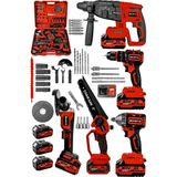 Schatz 21V Darbeli Kömürsüz 5'li Set Kırıcı Delici Hilti - Somun Sıkma Sökme - Testere - Matkap - Vidalama Kırmızı