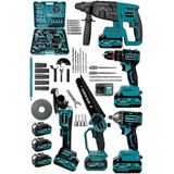 Schatz 21V Darbeli Kömürsüz 5'li Set Kırıcı Delici Hilti - Somun Sıkma Sökme - Testere - Matkap - Vidalama Mavi