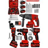 Schatz 21V Darbeli Kömürsüz Kırıcı Delici Hilti & Taşlama & Matkap & Somun Sıkma Sökme 4'lü Set Kırmızı