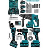 Schatz 21V Darbeli Kömürsüz Kırıcı Delici Hilti & Taşlama & Matkap & Somun Sıkma Sökme 4'lü Set Mavi