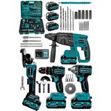 Schatz 21V Darbeli Kömürsüz Kırıcı Delici Hilti & Taşlama & Matkap & Somun Sıkma Sökme 4'lü Set Mavi