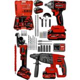 Schatz 21V Kömürsüz Çift Akülü Şarjlı 3'lü Set Spiral Taşlama + Kırıcı Delici Hilti + Somun Sıkma Sökme Makinesi Kırmızı