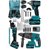 Schatz 21V Kömürsüz Çift Akülü Şarjlı 3'lü Set Spiral Taşlama + Kırıcı Delici Hilti + Somun Sıkma Sökme Makinesi Mavi