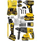 Schatz 21V Kömürsüz Çift Akülü Şarjlı 3'lü Set Spiral Taşlama + Kırıcı Delici Hilti + Somun Sıkma Sökme Makinesi Sarı
