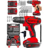 Schatz Pro 12V 1.5 Ah Darbeli Çelik Şanzıman Çift Akülü Bakır Sargılı Şarjlı Vidalama Matkap 24 Pcs Kırmızı