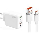 Schitec 120W 3 Type-C + 2 Usba Toplam 5 Çıkışlı Ev Tipi Şarj Aleti Set 6A 100W Usba To Type-C 1metre Süper Hızlı Data ve Şarj Kablosu SR30 - Beyaz