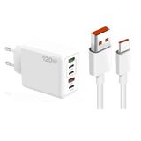 Schitec 120W 3 Type-C + 2 Usba Toplam 5 Çıkışlı Ev Tipi Şarj Aleti Set 6A 100W Usba To Type-C 1Metre Süper Hızlı Data Ve Şarj Kablosu Sr30