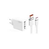 schitec 120W 3 Type-C + 2 UsbA Toplam 5 Çıkışlı Ev Tipi Şarj Aleti Set 6A 100W UsbA to Type-C 1Metre