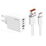 ScHitec Schitec 120w 3 Type-c + 2 Usba Toplam 5 Çıkışlı Ev Tipi Şarj Aleti Set 6a 100w Usba To Type-c 1metre Süper Hızlı Data Ve Şarj Kabl