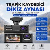 Schitec Trafik Kaydedici Dikiz Aynası | Üç Kameralı 170° Geniş Açı Full Hd 1080P Araç Içi Kamera C309 - Siyah
