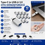 Schitec Type-C To Usba 3.0 Otg Dönüştürücü 10 Adet - Gri