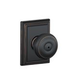 Schlage F40 GEO 716 ADD Addison Süslemeli Gürcü Kapı Topuzu, Yatak ve Banyo Gizlilik Kilidi, Eskitilmiş Bronz