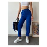 schlank Kadın Lacivert Kışlık Kalın İçi Polarlı Yüksek Bel Paçası Lastikli Basic Jogger Eşofman Altı