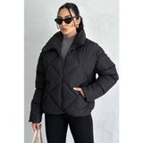 Schlank Kadın Siyah Oversize Şişme Mont – Fermuarlı, Cepli Kışlık Mont - Standart
