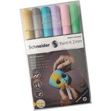 Schneider Akrilik Markör 2mm 6 Pastel Parlak Renkler Set 1 Paket Metal Cam Mantar Plastik Kumaş Deri Beton Boyama İçin İdeal