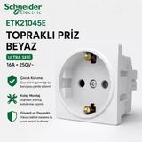 Schneider Electric Ultra Etk21045e Topraklı Priz Beyaz 16A 250V – 45X45 Masa Üstü Priz - Vidalı Bağlantı - Çocuk Korumalı