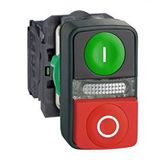 Schneider Electric XB5AW73731B5 Yeşil Kırmızı Işıklı Çiftli Ø22 1Na+1Nk 24V Buton