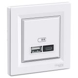 Schneider EPH2700321 2.4A Type A+C Çerçeveli - Asfora Beyaz USB Şarj Prizi