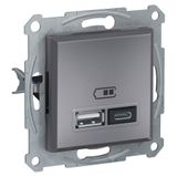 Schneider EPH2700362 2.4A Type A+C Çerçevesiz Asfora Plus Çelik USB Şarj Prizi