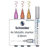 Schneider Paint-It metalik marker 4'lü set (set 2, çizgi kalınlığı 0,8 mm, yeni pigment teknolojisi, güçlü parıltı efekti) gümüş, altın, bakır, mor
