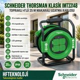 Schneider Thorsman Klasik IMT33148 Topraklı 4'lü 25 M Makaralı Uzatma Kablosu - Yeşil - Siyah - 25 Metre Makaralı Kablo