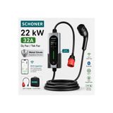 Schoner 22KW Taşınabilir Elektrikli Araç Şarj İstasyonu Wi-Fi / Bluetooth Smart 5.5 Metre Tip2 Kablolu Trifaz/Monofaz 32A 22kW/11kW/7.66kW/3.5kW (ChargePro22-APP) - 22kW/11kW/7.66kW/3.5kW - 5 Metre Tip2 Kablolu - Wi/Fi - Bluetooth