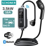 Schoner 3.5kw Taşınabilir Elektrikli Araç Şarj Istasyonu -Tak ve Şarj Et- Wi-Fi / Bluetooth Smart 5 Metre Tip2 Kablolu