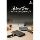 School Duo 2 Li Döküm Ocak Üstü Tost Waffle Tava Seti Siyah