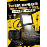Schuar 10 Metre Kablolu 150 Watt Seyyar LED Projektör Aydınlatma. Seyyar Aydınlatma Su Geçirmez Dış Mekan IP66,BEYAZ Çok Güçlü Işık - 6500K-Beyaz