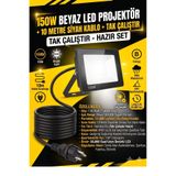 SCHUAR 10 METRE Kablolu 150 Watt Seyyar Led Projektör Aydınlatma. Seyyar Aydınlatma Su Geçirmez Dış Mekan IP66,BEYAZ Çok güçlü Işık
