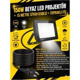 Schuar 15MT Kablolu 150 Watt Seyyar LED Projektör Aydınlatma. Seyyar Aydınlatma Su Geçirmez Dış Mekan IP66,BEYAZ Çok Güçlü Işık - 6500K-Beyaz