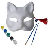 Schulzz Kedi Yüzü Şeklinde Boyasız Mukavva Sert Kalıp Maske Beyaz Renkli DIY Tasarım