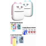 Schulzz Taşınabilir Yazıcı Bluetooth Bağlantılı Mini Termal Yazıcı MAVİ 3 Adet Beyaz Sticker 3 Adet Renkli Rulo