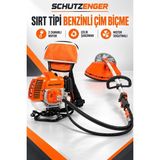 SCHUTZENGER 2 Zamanlı Benzinli Sırt Tipi Çim ve Ot Biçme Makinesi Çelik Şanzımanlı Motor Soğutmalı Tırpan Turbo SF0023