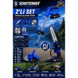 Schutzenger 2030TN 2 Set 4 Batarya Şarjlı Ot Çim Biçme Makinesi Tırpan 7 Başlıklar Ve Şarjlı Budama Testeresi Zinçirli 15cm Pala Mavi