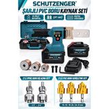 SCHUTZENGER 21V 4AH Çift Akülü 15 Pilli Dijital Pvc Boru Kaynak Makinesi, Diş Açma ve Boru Genişletme Uçlarıyla Çantalı Set
