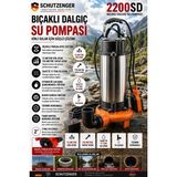 SCHUTZENGER 2200SD German Su Motoru 5 Hq Drenaj Dalgıç Atık Su Pompası Şamandralı Paslanmaz Gövde 2 Inç Bıçaklı Model Otomatik 110 mt Yatay Su Atar