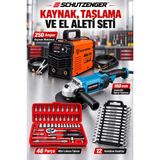 SCHUTZENGER 250A Kaynak Makinesi Bakır Sargı 180MM Devir Ayarlı Spral Taşlama 58 Parça Lokma ve Anahtar Seti