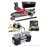 SCHUTZENGER 2'li Set 2.5 Ton Tekerlekli Hidrolik Timsah Kriko 950P Çift Pistonlu Araç Lastik Şişirme Kompresör