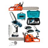 SCHUTZENGER 2'li Set 9 Hp Benzinli Odun Ağaç Hızar Motoru 598VF Otomatik Yağlamalı Şarjlı Testere Dal Budama