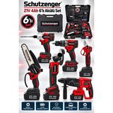 SCHUTZENGER 3 Akü 6 Makina Şarjlı Taşlama-Somun Sıkma Matkap Hilti Dal Budama Testere ve Makas Kırmızı