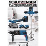 SCHUTZENGER 3’lü Fayans Usta Seti Şajlı Fayans Tutma Döşeme Makinesi-Elektrikli Alçı Boya Karıştırıcı-Kırıcı Deliçi Hilti Mavi SP7010