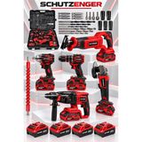 SCHUTZENGER 4 Akülü 5’li Set Şarjlı Tilki Kuyruğu-Somun Sökme-Taşlama-Kırıcı Delici Hilti-Matkap Kömürsüz Kırmızı PT9011