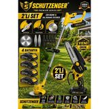 SCHUTZENGER 4 Akülü Set Şarjlı Ot Çim Biçme Makinesi Tırpan ve Şarjlı Dal Budama Testeresi 15CM Otomatik Yağlamalı 2011C Sarı
